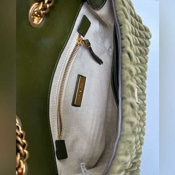 Tory Burch Kira Ruched Small Convertible Shoulder Bag Velvet Green - Picture 12 of 12